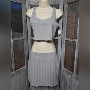 Offline By Aerie, Gray Ribbed Skirt Set, Sz S(Top)/M(Skirt), NWT